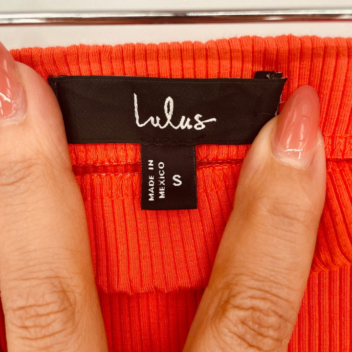 Lulus Ribbed Knit Midi Skirt with Side Slit Red Size Small