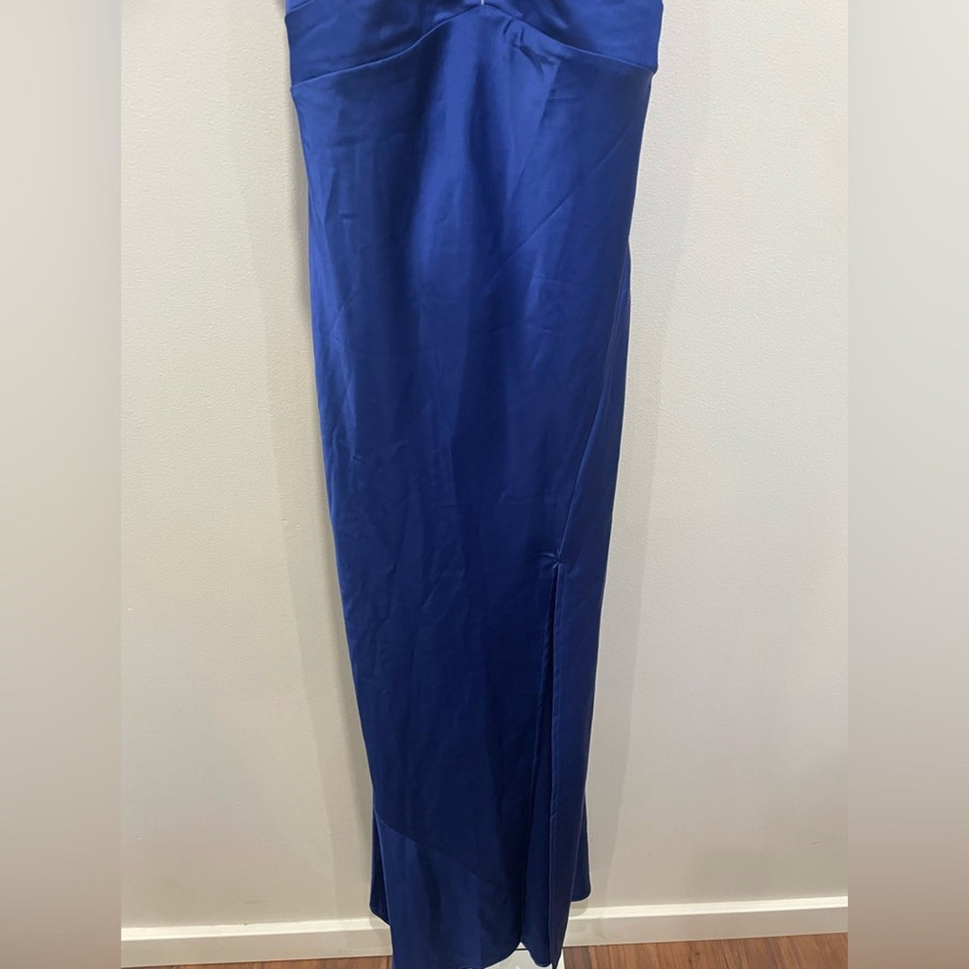 After Six Plunge Halter Open-Back Maxi Bias Dress With Low Back Size M