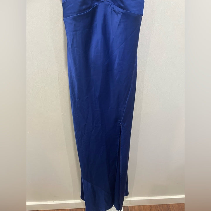 After Six Plunge Halter Open-Back Maxi Bias Dress With Low Back Size M