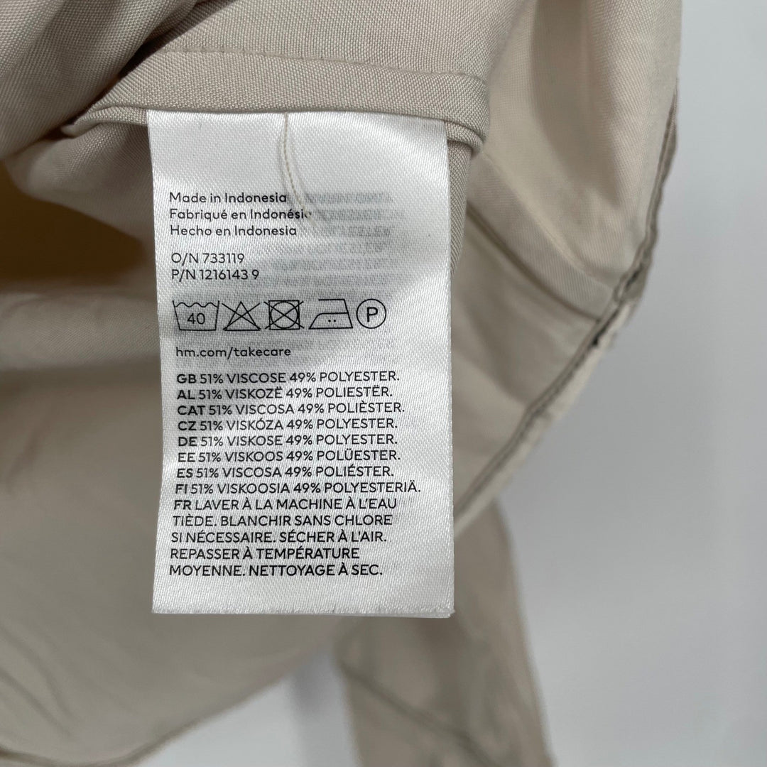 H&M Beige Satin Long Sleeve Button Cuff Blouse Shirt Top XS