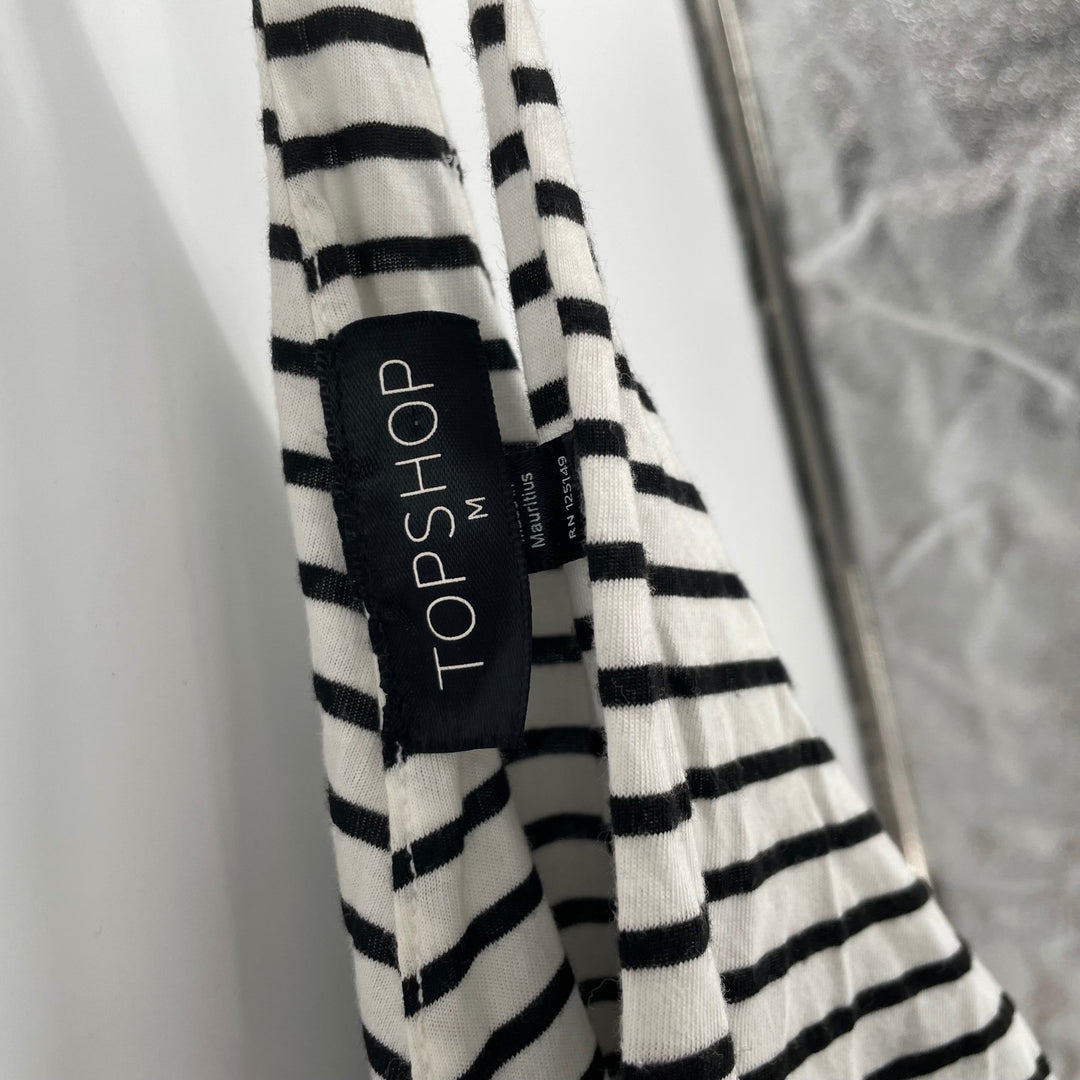 TOPSHOP Striped Mini Dress Black White Spaghetti Strap Tie Waist Size M