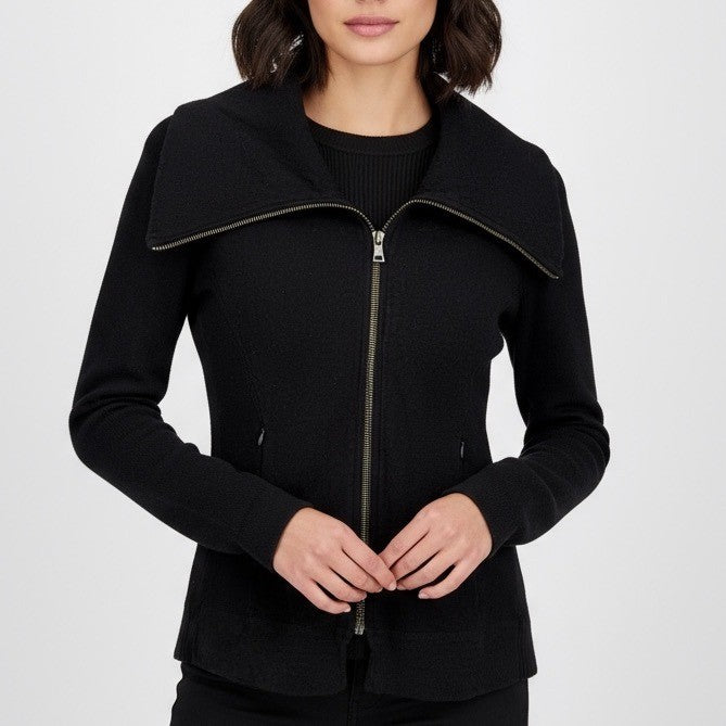 NIC+ZOE Black Zipper Collar Knit Jacket Sweater XS