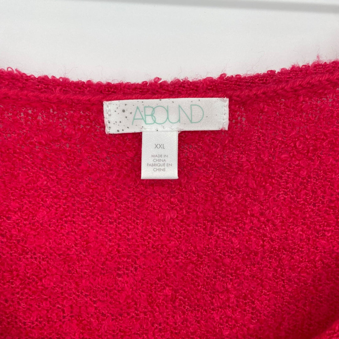 ABOUND Fuzzy V Neck Sweater Magenta Pink Knit Cozy Long Sleeve Top Women's XXL
