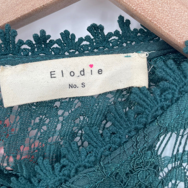 Elodie Dark Green Lace Yoke Tank Top Size S Sleeveless