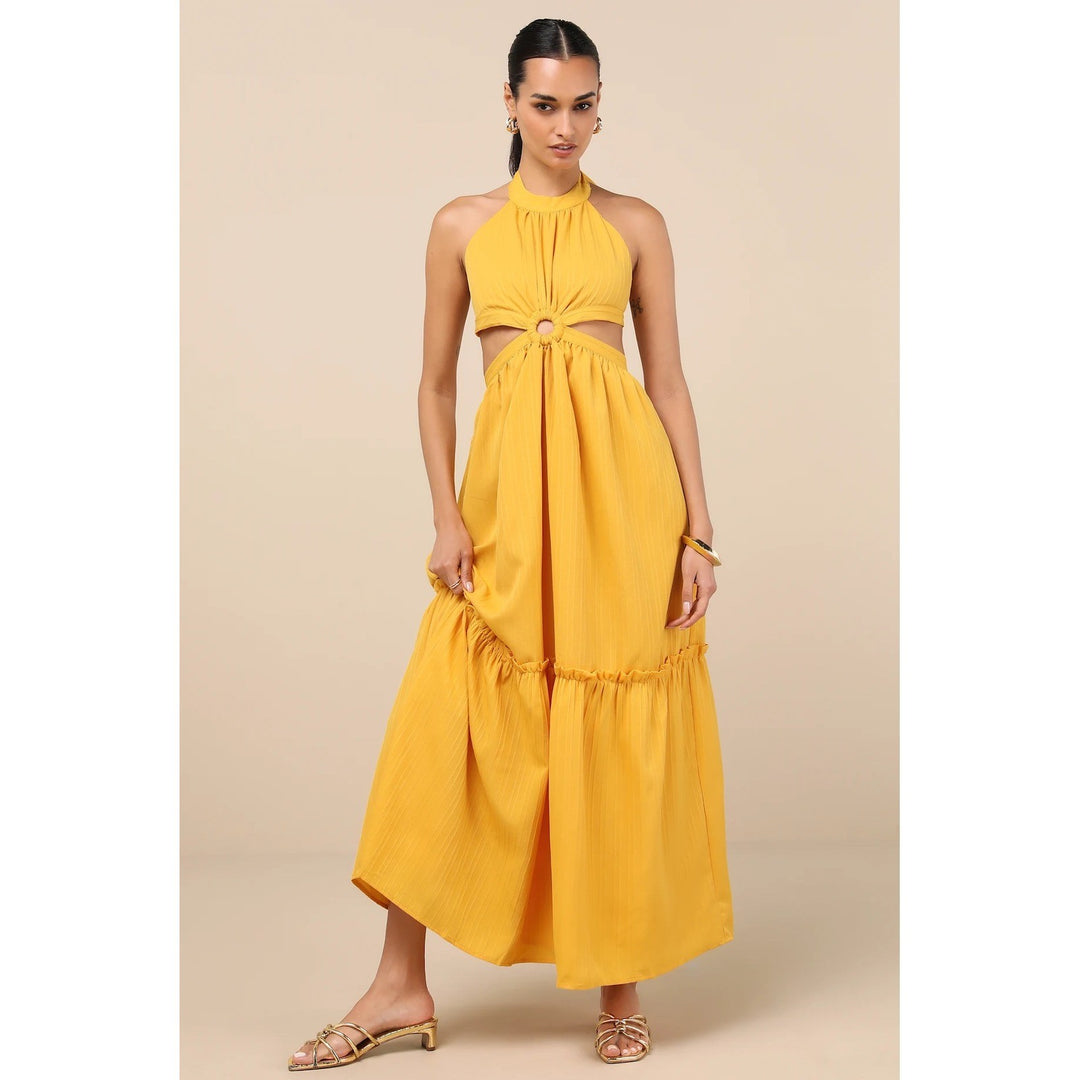 Lulus Island Vacay Marigold Yellow Tie-Back Maxi Dress
