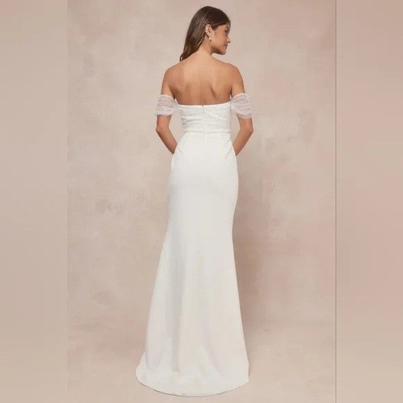 Lulus Profound Glamour Ivory Pearl Off-The-Shoulder Tulip Maxi Dress Size S