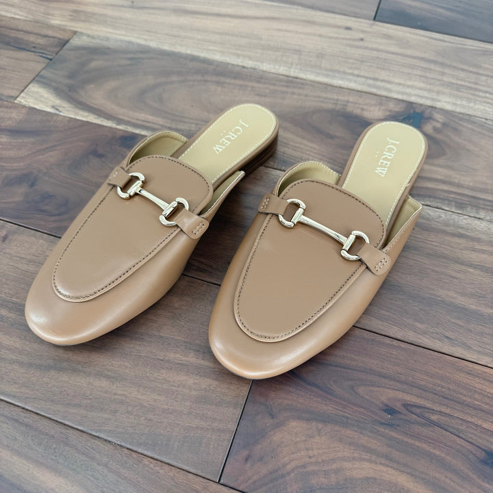 J Crew Tan Leather Horsebit Mules Loafers Slip On Flats Shoes Size 7.5