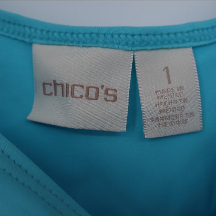 Chicos Turquoise Tank Top Sleeveless Scoop Neck Knit Size 1/M