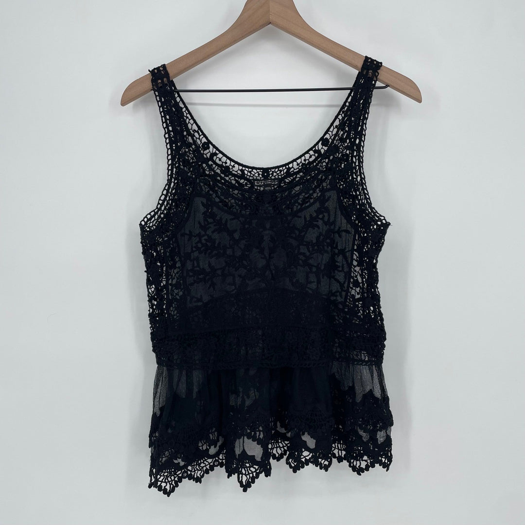 Express Black Crochet Lace Overlay Tank Top Size S