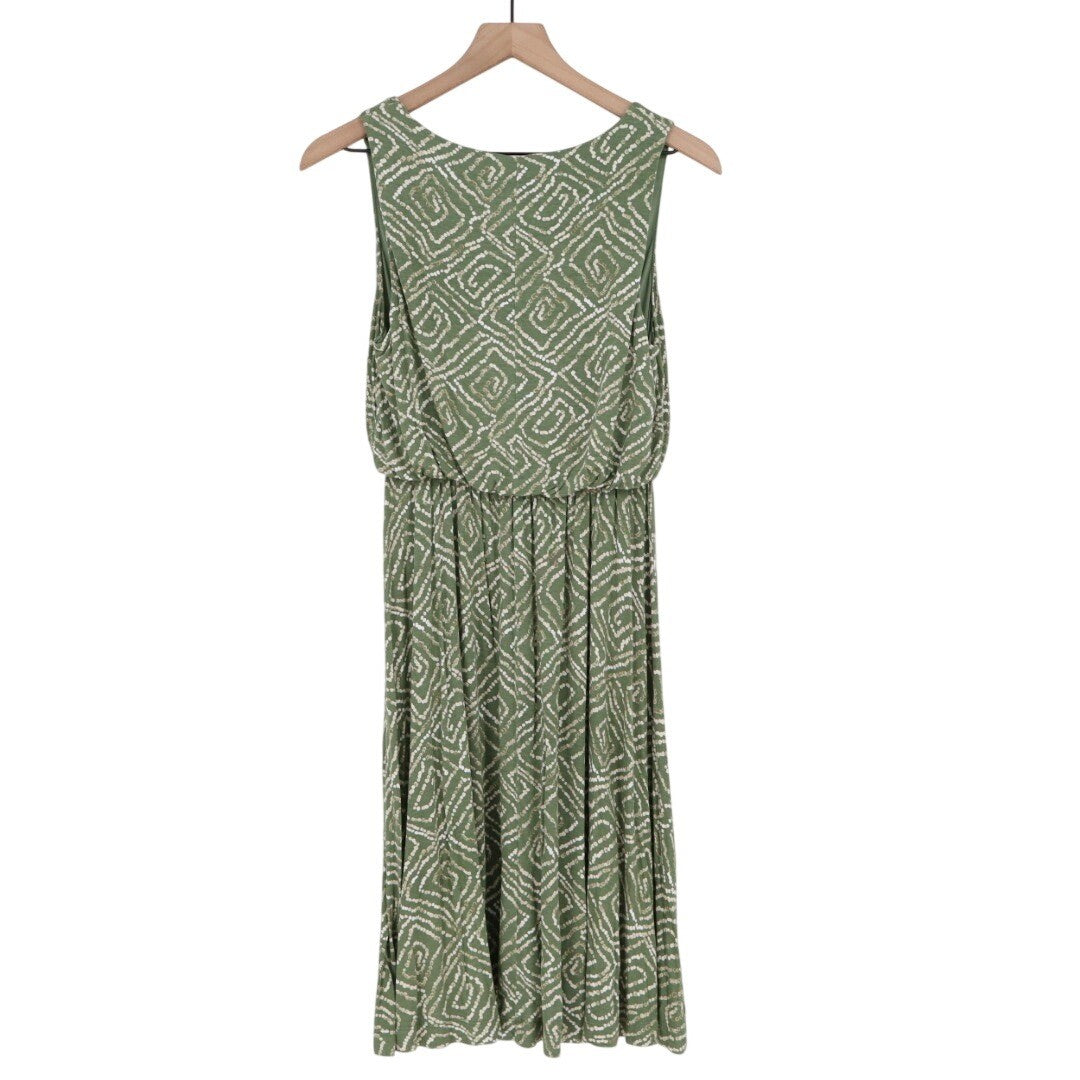 LOFT Outlet Petite Green Geo Print V Neck Sleeveless Midi Dress MP