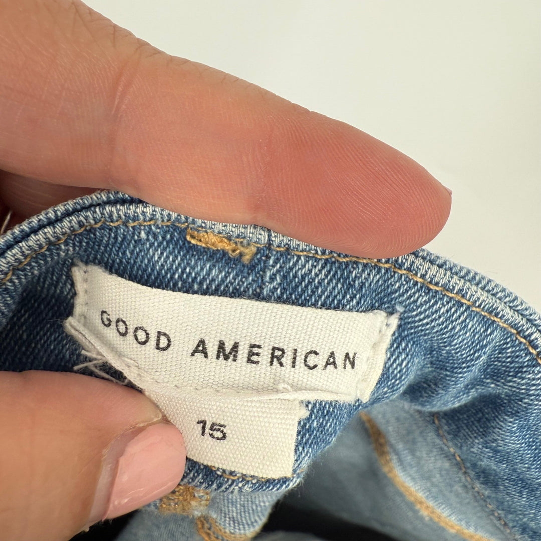 Good American Blue Denim Jeans Raw Hem Size 15 Style GL941T Blue655