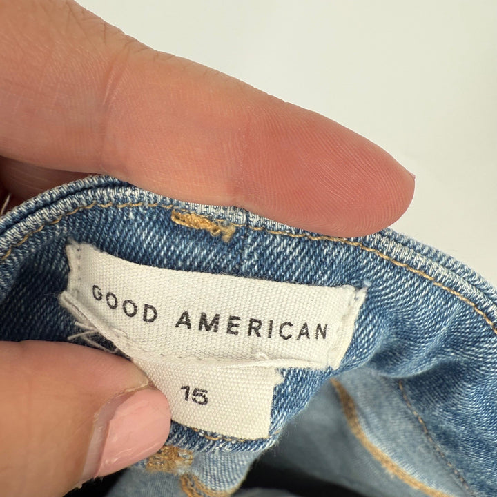 Good American Blue Denim Jeans Raw Hem Size 15 Style GL941T Blue655