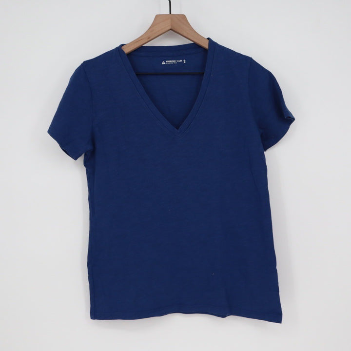 AMERICAN GIANT Classic V Neck T Shirt Navy Blue Made in USA Size S