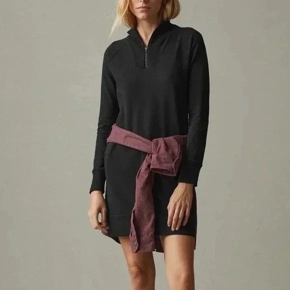 American Giant Black Long Sleeve Quarter Zip Sweatshirt Dress Made in USA Size S