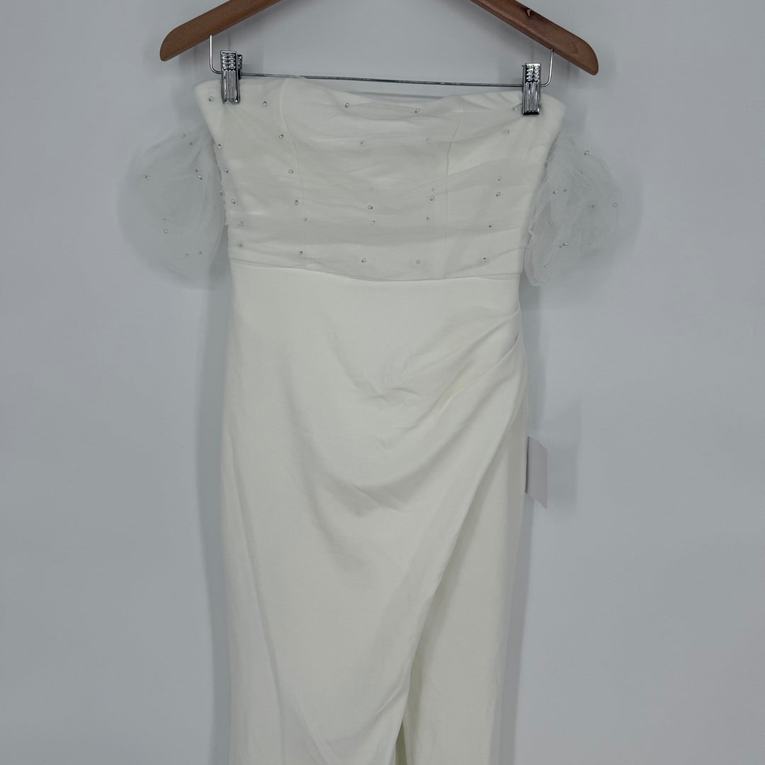 Lulus Profound Glamour Ivory Pearl Off-The-Shoulder Tulip Maxi Dress Size S
