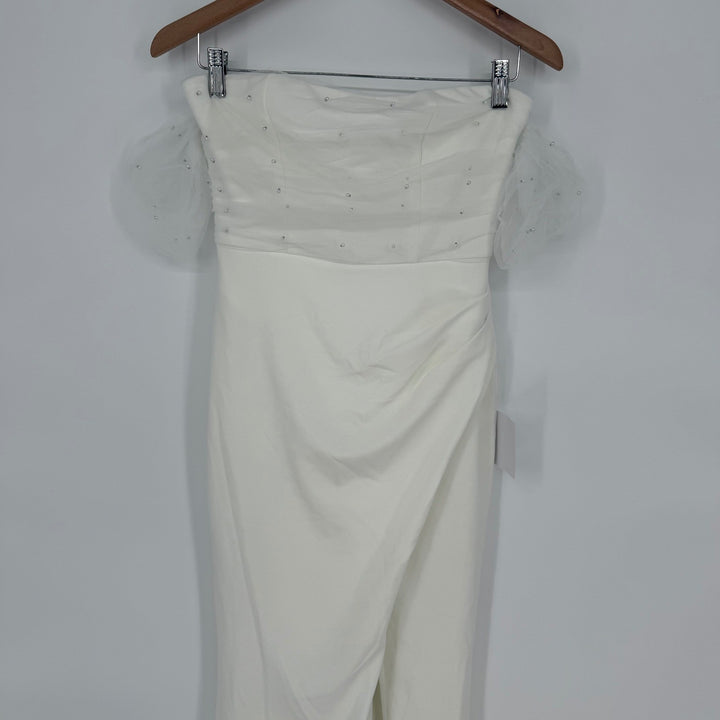 Lulus Profound Glamour Ivory Pearl Off-The-Shoulder Tulip Maxi Dress Size S