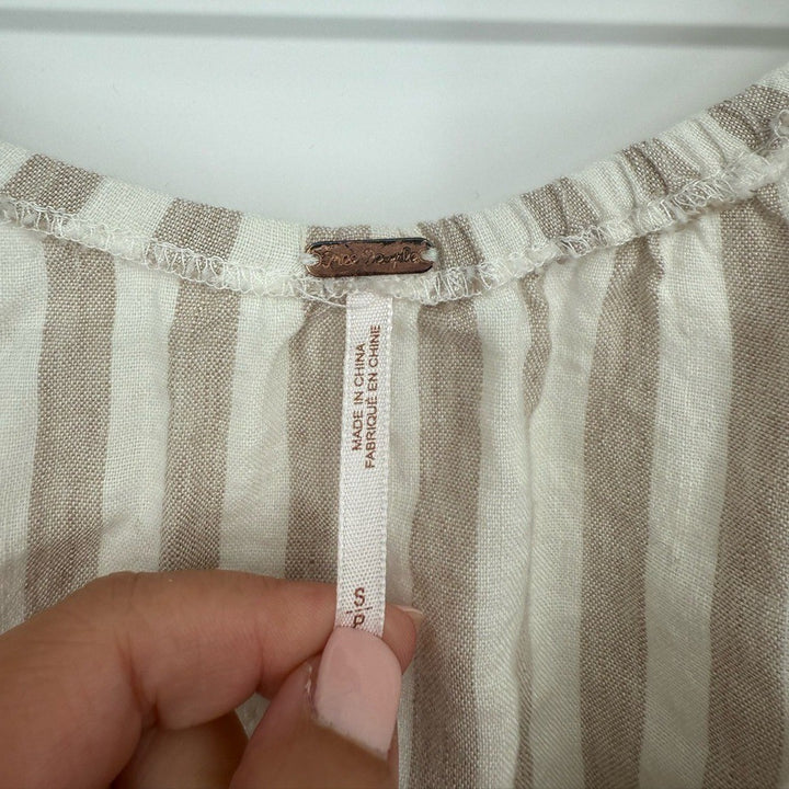 Free People Folk Town Linen Off-Shoulder Striped Mini Dress Size XS