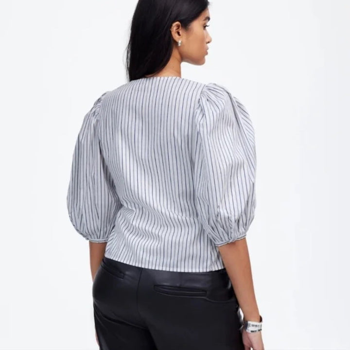 Madewell Puff-Sleeve Button-Up Top in Stripe Size 0
