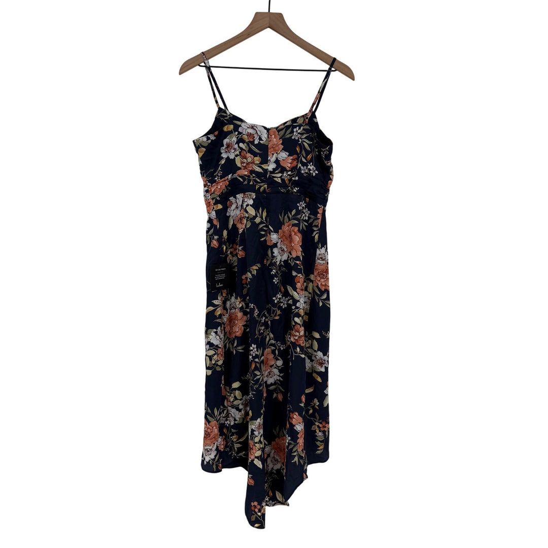 Lulus My Favorite Day Navy Blue Floral Print Tulip Skirt Midi Dress Size M
