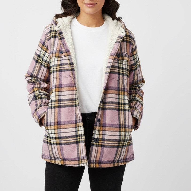LLBean Sherpa Lined Plaid Flannel Shirt Jacket Hoodie XS