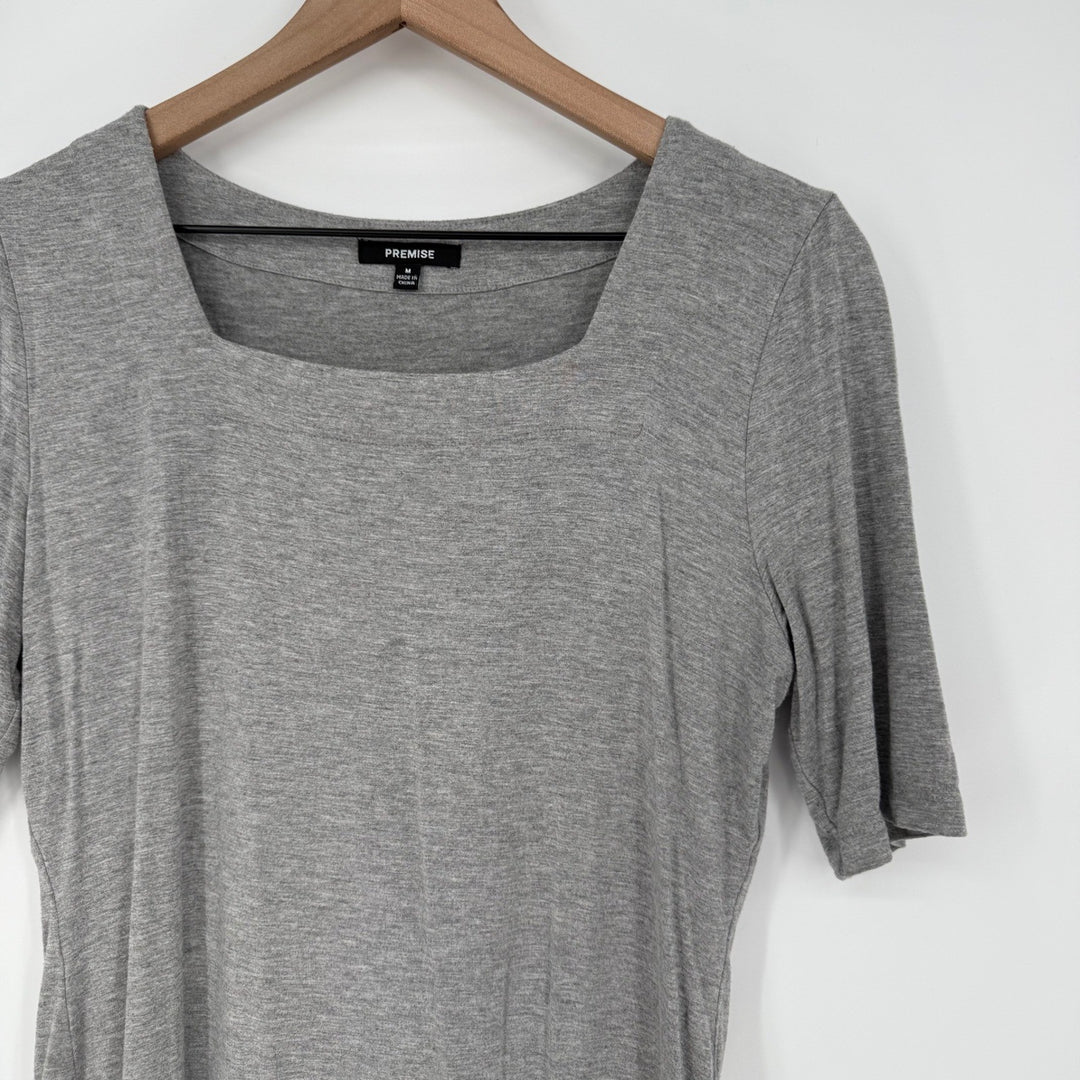 Premise Gray Square Neck Short Sleeve Top Blouse Casual Everyday Basic Size M