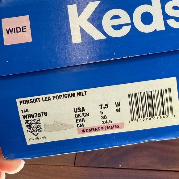 Keds Cream Leather Sneakers with Orange Stripe & Leopard Print Accent