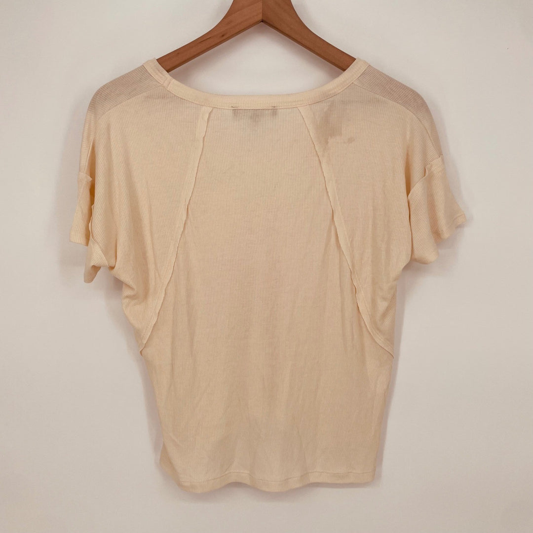 Lulus Cream Ribbed V Neck Dolman Sleeve T Shirt Top XS