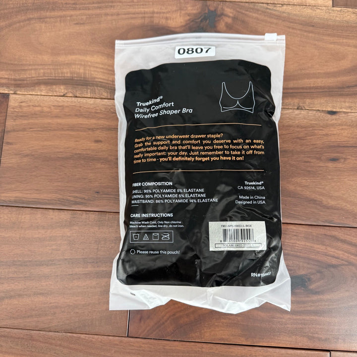 Truekind Daily Comfort Wirefree Shaper Bra Black Large L New