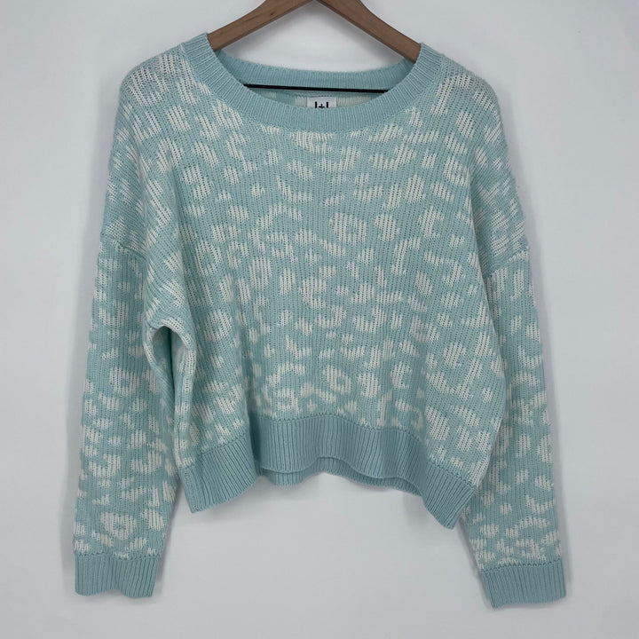 JOHN + JENN Mystic Blue Leopard Print Crew Neck Sweater Size S
