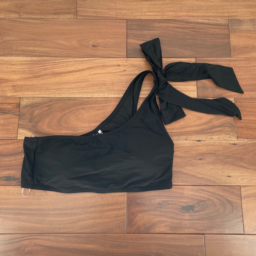 J Crew Black Swimsuit One Piece Tie Front Halter Neck Size L