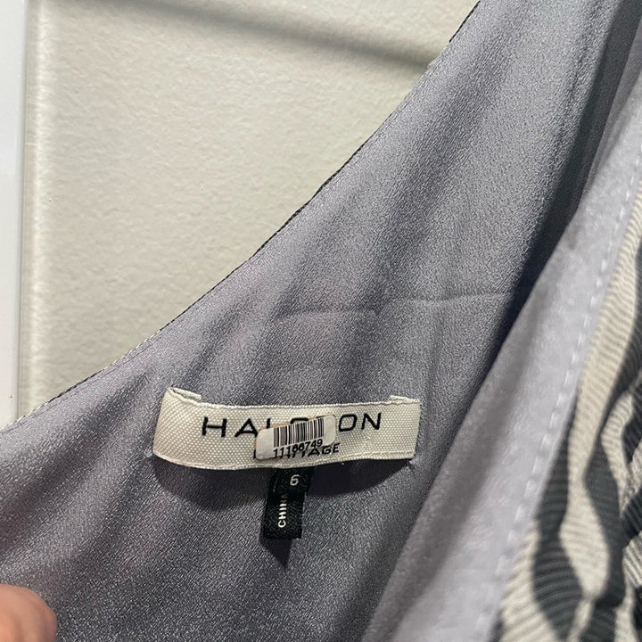 Halston Grey Stripe Ruffle Dress Size 6
