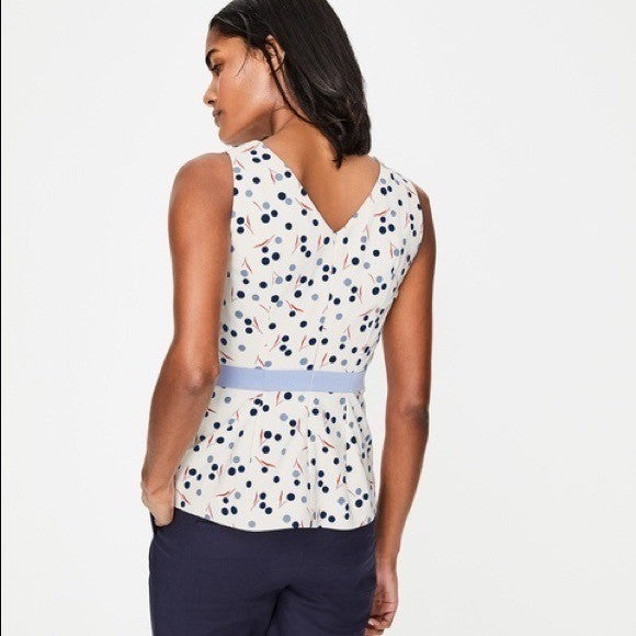 Boden Sinead Fitted Sleeveless Top Polka Dot Print Blouse Ivory Blue Red Size 4