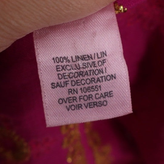 Calypso St Barth Pink Linen Beaded Pom Pom Flounce Dress XS