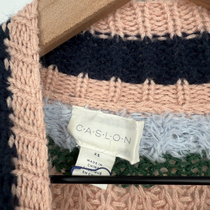 Caslon Sweater Womens XS Multicolor Striped Cotton Wool Raglan Sleeve Mock Neck