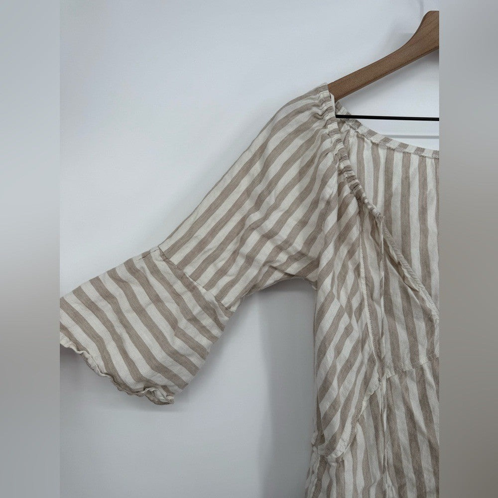 Free People Folk Town Linen Off-Shoulder Striped Mini Dress Size XS