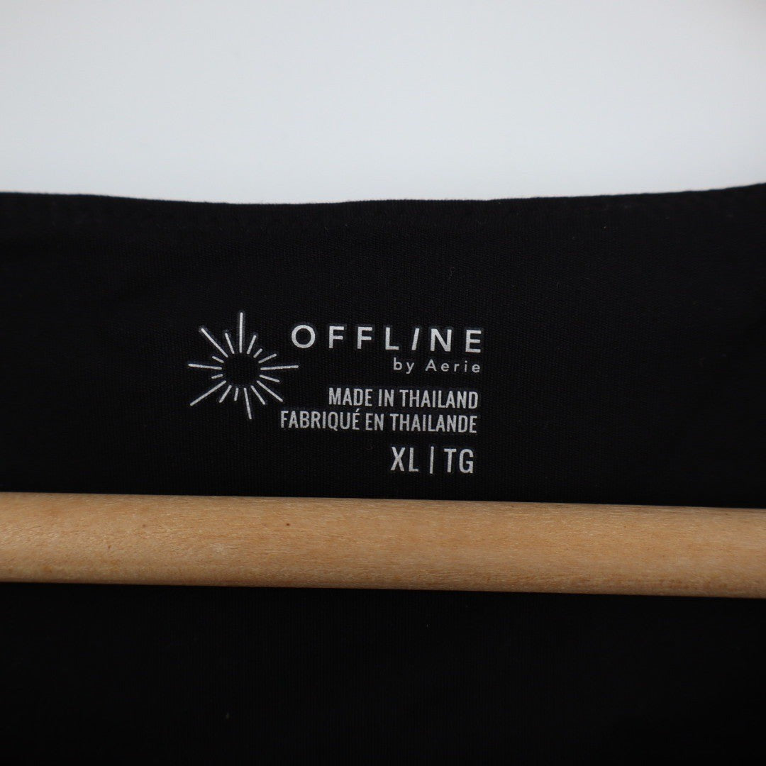 Aerie OFFLINE Black Ribbed Square Neck Short Sleeve T Shirt Top XL