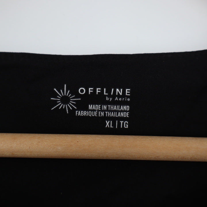 Aerie OFFLINE Black Ribbed Square Neck Short Sleeve T Shirt Top XL