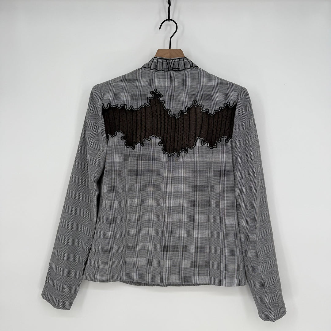 Foxiedox Blazer Jacket Womens 4 Gray Plaid Shawl Lapel Patchwork Lined Business