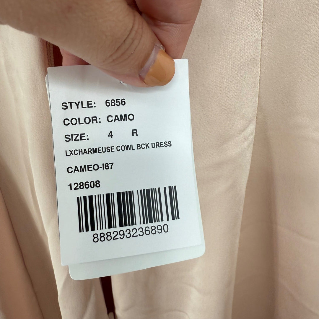 After Six Beige Satin V Neck Spaghetti Strap Floor Length Gown Dress Sz 4