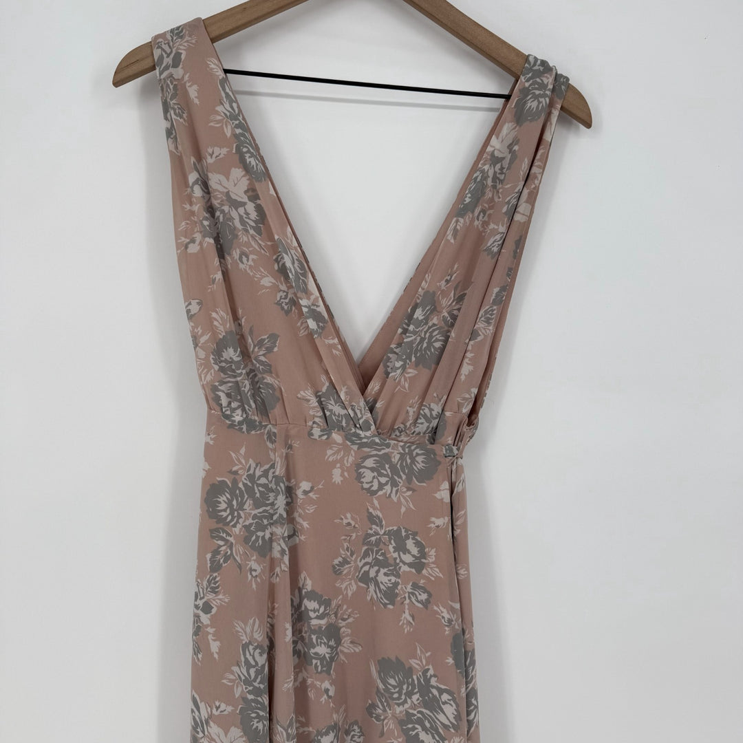 Lovers + Friends Wrap Maxi Dress Womens 4 Beige Floral Plunge Double V Neck
