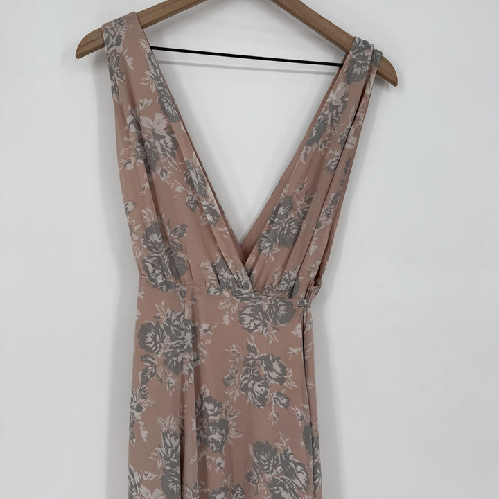 Lovers + Friends Wrap Maxi Dress Womens 4 Beige Floral Plunge Double V Neck