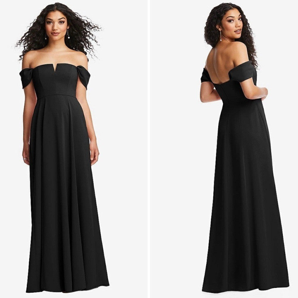 Dessy Collection Off-The-Shoulder Pleated Cap Sleeve A-Line Maxi Dress Size 14