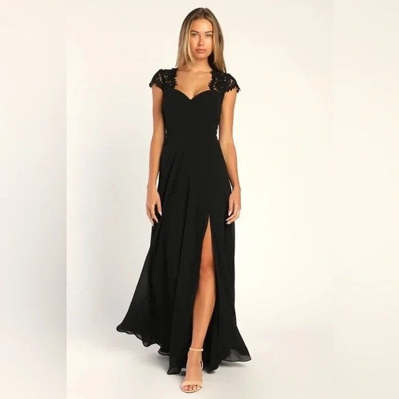 Lulus Momentous Moments Black Lace Backless Maxi Dress Size L