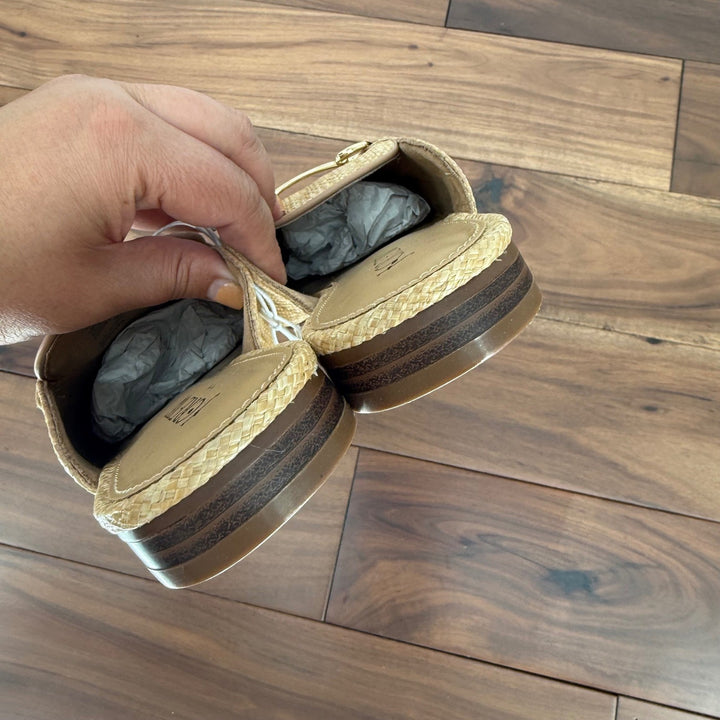 J. Crew Women Beige Straw Espadrille Mule Flats Shoes Size 8