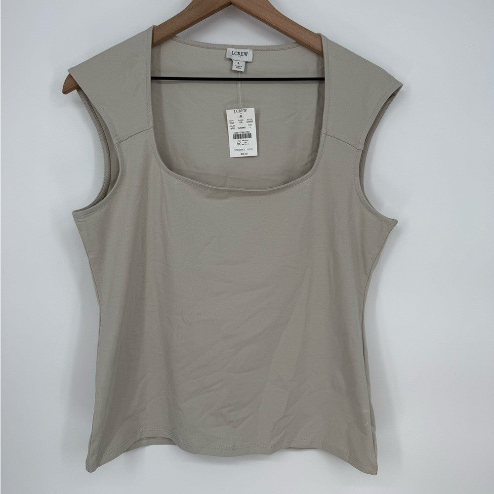 J.Crew Cap-Sleeve Stretch Cotton-Blend Squareneck Tank Top Size L