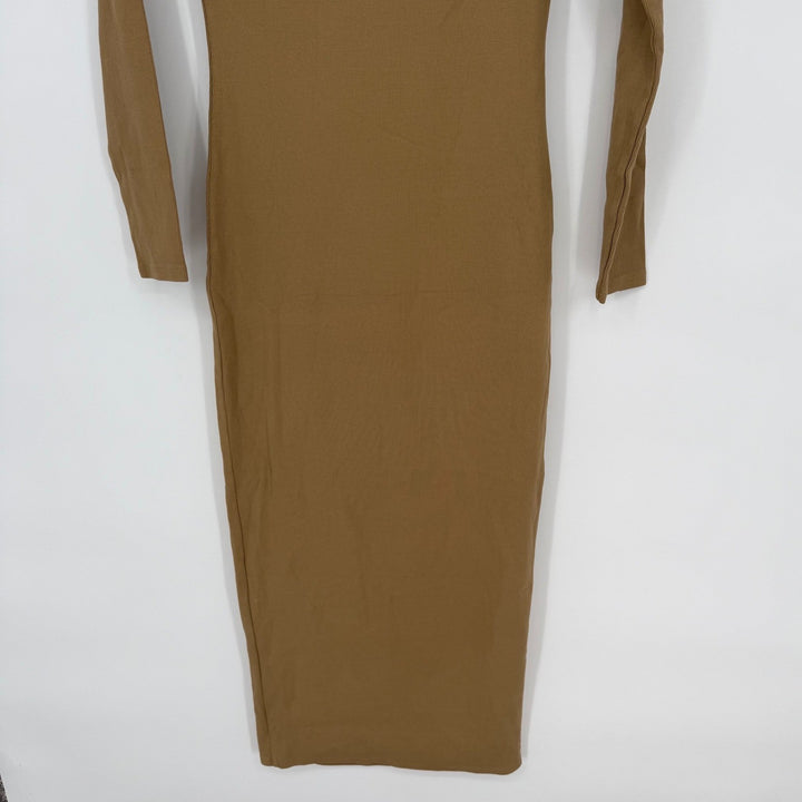 AG Adriano Goldschmied Ribbed Knit Turtleneck Midi Dress Camel Brown Size S