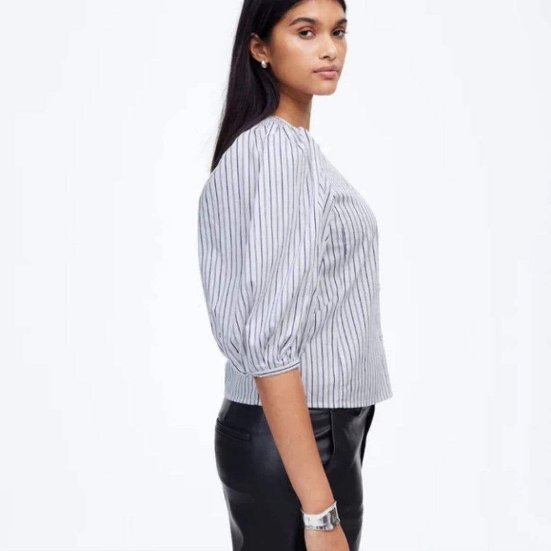 Madewell Puff-Sleeve Button-Up Top in Stripe Size 0