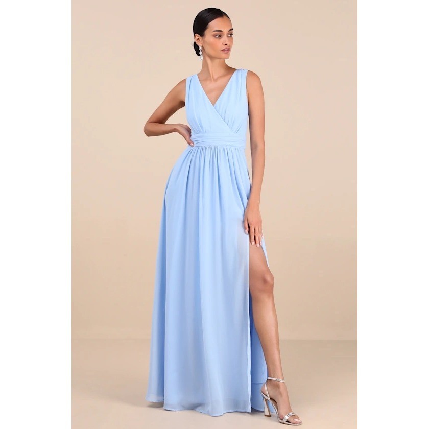 Lulus Thoughts Of Hue Light Blue Surplice Maxi Dress Size S