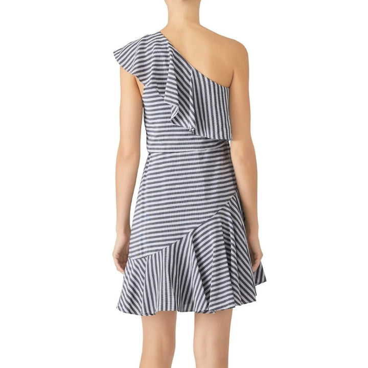 Halston Grey Stripe Ruffle Dress Size 6
