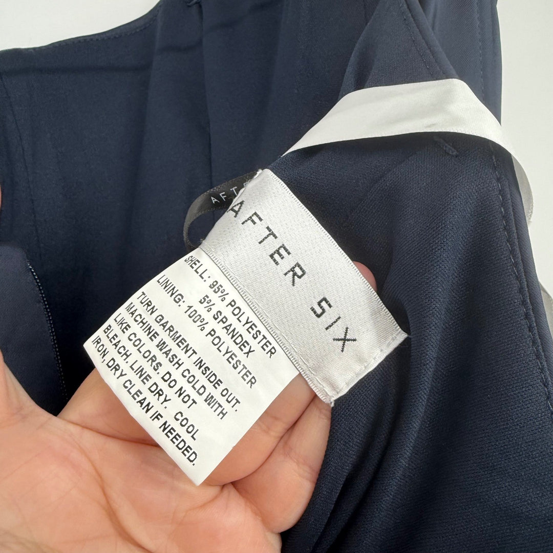 After Six Strapless Topstitched Corset Satin Maxi Dress With Draped Skirt Size 8